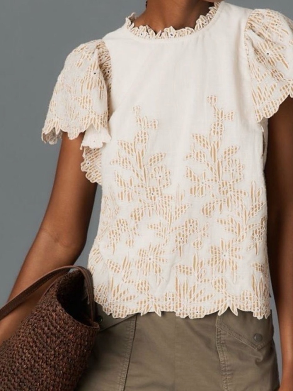 Anthropologie The Lainie High-Neck Lace Cutwork Blouse